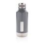 Leak proof vacuum bottle with logo plate, grey
