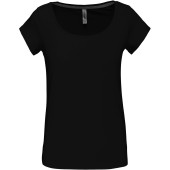 Dames-t-shirt korte mouwen met boothals Black 3XL