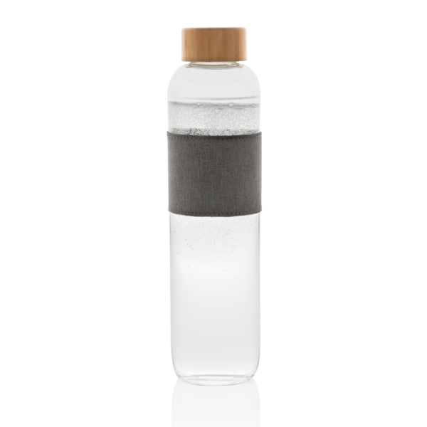 Impact borosilicaat glazen fles met bamboe deksel, transparant, grijs
