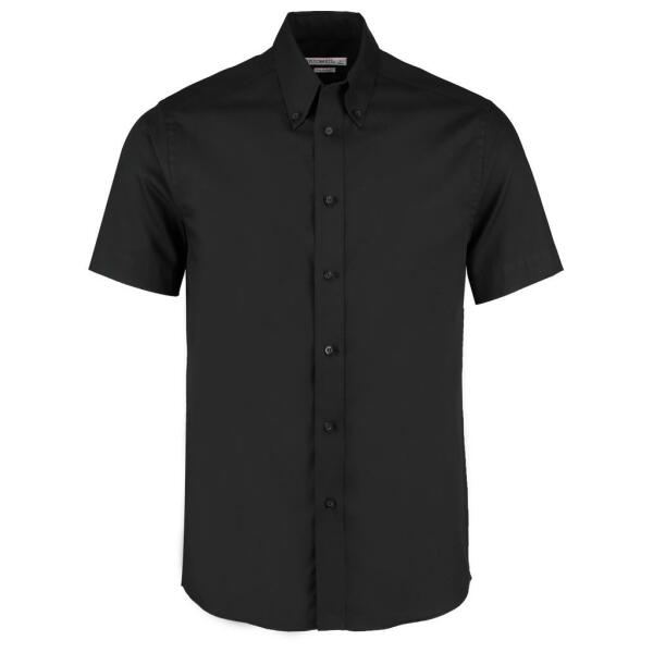 Premium Short Sleeve Tailored Oxford Shirt, Black, 14.5, Kustom Kit