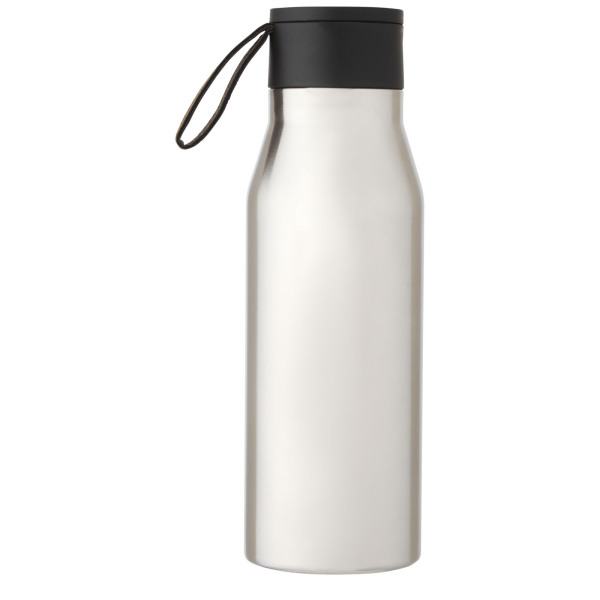 Ljungan 500 ml copper vacuum insulated stainless steel bottle with PU leather strap and lid - Silver