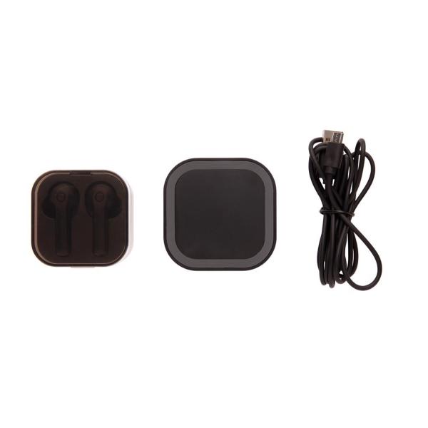 TWS earbuds in wireless charging case, black