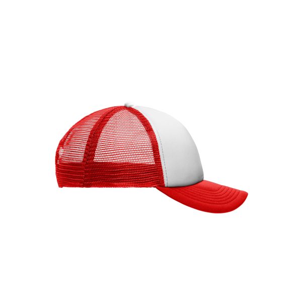 MB071 5 Panel Polyester Mesh Cap for Kids wit/rood one size