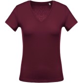 Ladies' short-sleeved V-neck T-shirt Wine XS