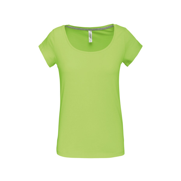 Dames-t-shirt korte mouwen met boothals Lime 3XL