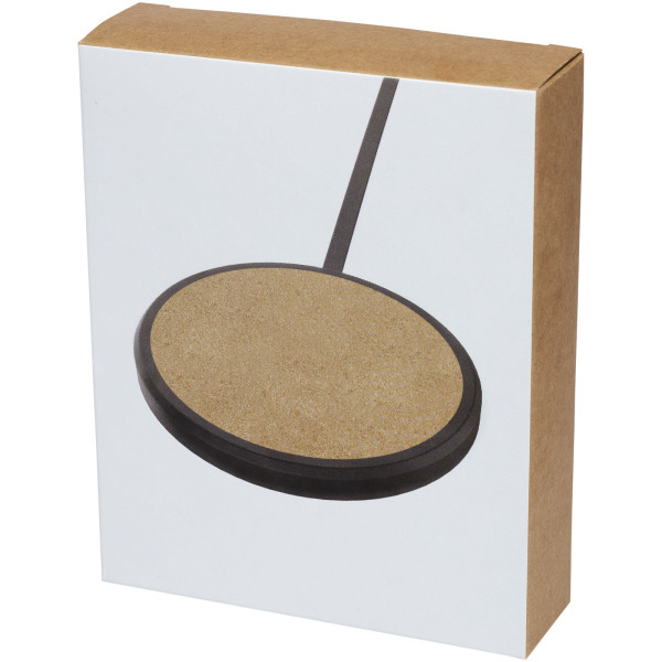 Kivi 10W limestone/cork wireless charging pad - Solid black/Natural