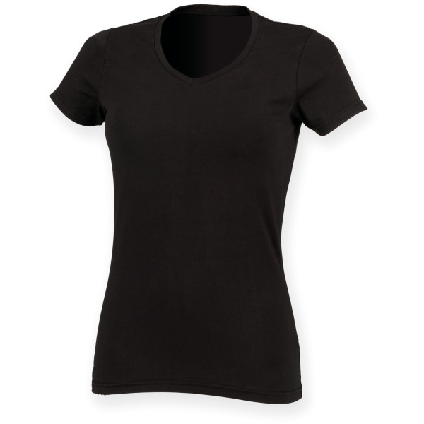 Ladies Stretch V-neck T-shirt Black S