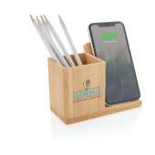 Calgary bamboe 5W draadloze oplader met pen houder, bruin