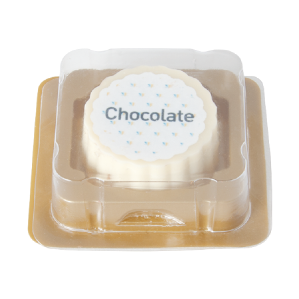 Logobonbon van witte chocolade met hazelnoot praline, per stuk verpakt