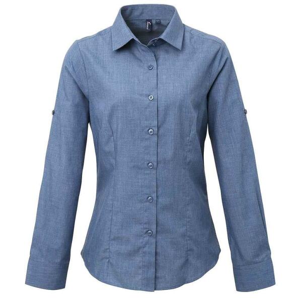 Ladies Cross-Dye Roll Sleeve Shirt, Indigo Denim, XS, Premier