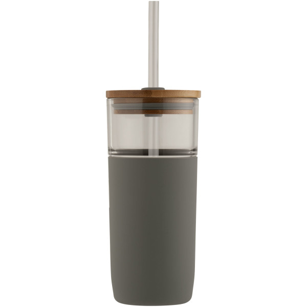 Arlo 600 ml glass tumbler with bamboo lid - Grey