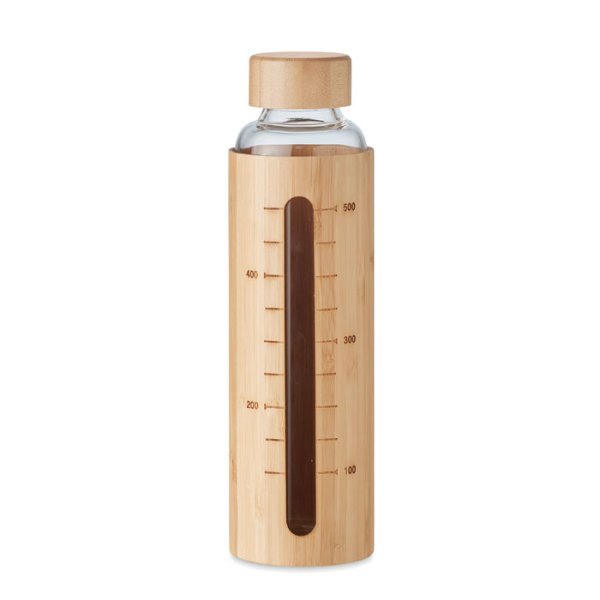 Glass water bottle bamboo lid 600ml SHAUMAR