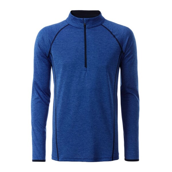 Men's Sports Shirt Longsleeve - blue-melange/navy - XXL