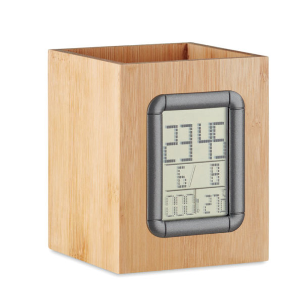 MANILA - Bamboo penholder and LCD clock