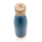 Vacuüm roestvrijstalen fles met bamboe deksel en bodem, blauw