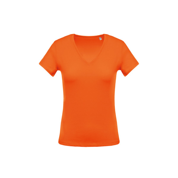 Ladies' short-sleeved V-neck T-shirt Orange XS