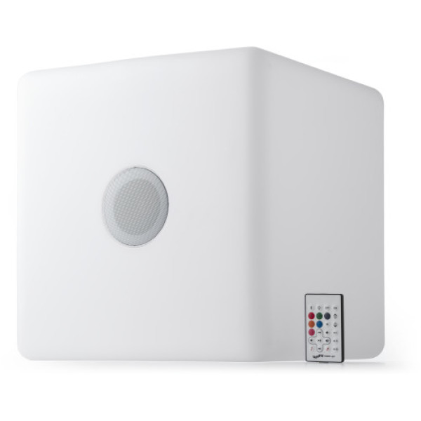 Kunststof kubus met speaker en LED wit
