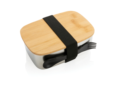 Roestvrijstalen lunchbox met bamboe deksel en spork