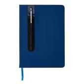 Standard hardcover PU A5 notesbog med stylus pen, marine blå
