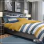 T1-BSTRIPE200 Bed Set Stripe Double beds - Indigo / Gold