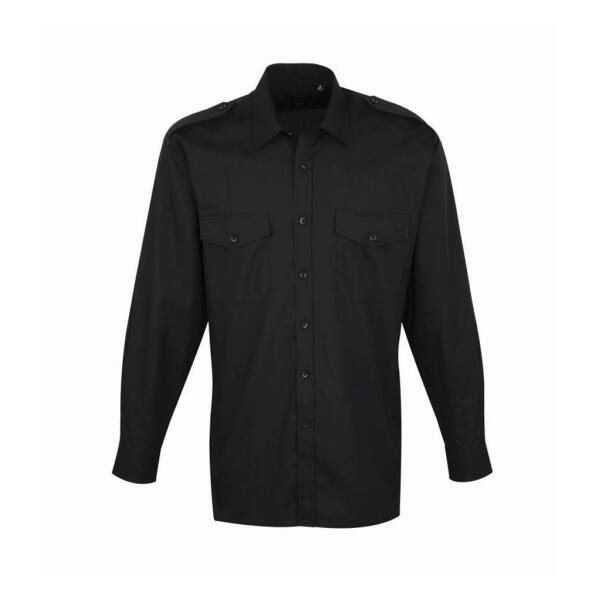 Long Sleeve Pilot Shirt, Black, 14.5, Premier