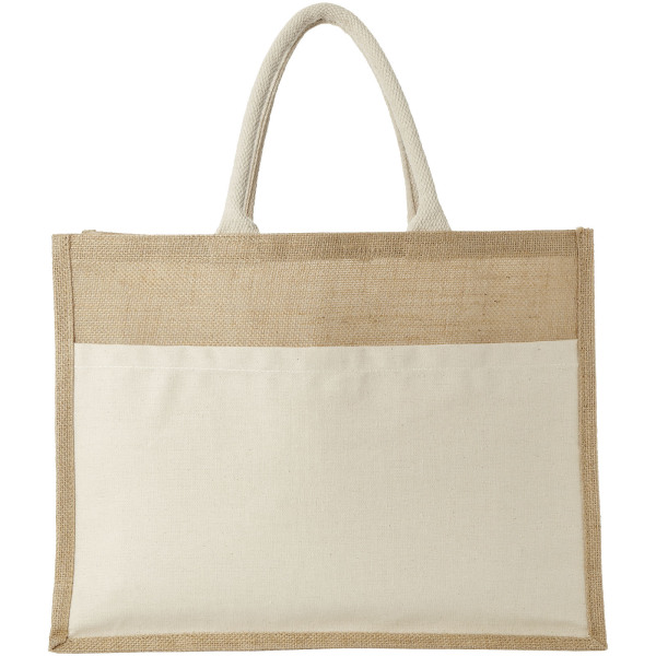 Mumbay cotton pocket jute tote bag 18L - Natural/Natural