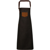 Division - Waxed look denim bib apron with faux leather Black / Tan Denim One Size