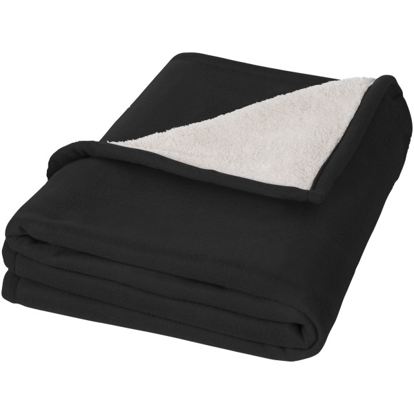 Springwood soft fleece and sherpa plaid blanket - Solid black/Off white