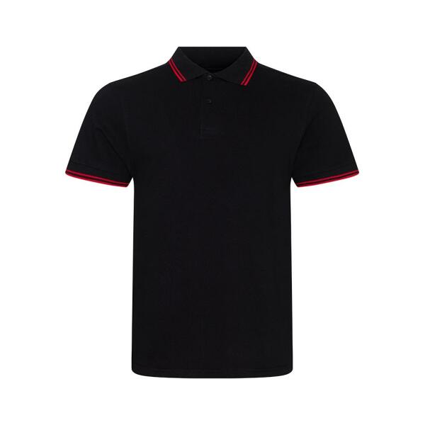 AWDis Stretch Tipped Piqué Polo Shirt, Black/Red, L, Just Polos