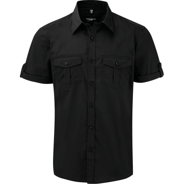 Men's Roll Sleeve Shirt - Short Sleeve Black M
