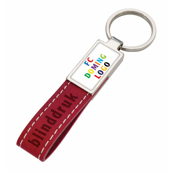 Sleutelhanger metaal PU doming rechthoek rood Sleutelhanger metaal PU doming rechthoek rood