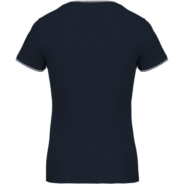 Dames-t-shirt piqué V-hals Navy / Light Grey / White XS
