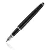 PC JACQUES vulpen met schrijfpunt maat M pen voorzien van koper met zwarte houder, zilverkleurige toplaag en een opvallende gravering blauwschrijvend zwart