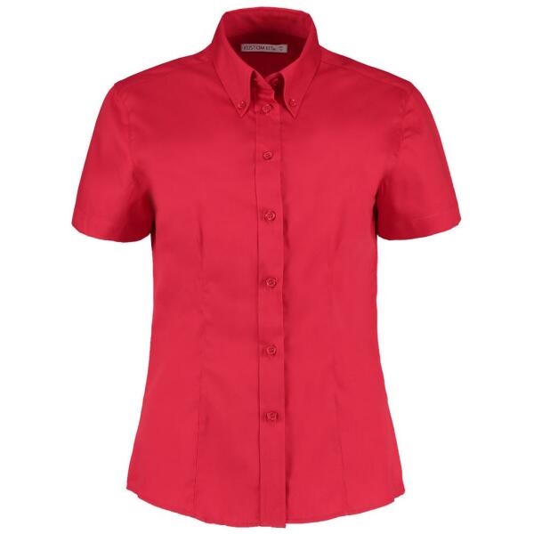 Ladies Premium Short Sleeve Tailored Oxford Shirt, Red, 26, Kustom Kit