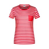 8027 Ladies' T-Shirt Striped rood/wit XS