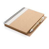 Kraft spiral notesbog med pen, hvid