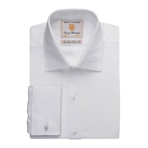 Andora Long Sleeve Herringbone Shirt, White Herringbone, 18.5, Brook Taverner