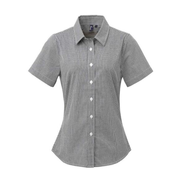 Ladies Gingham Short Sleeve Shirt, Black/White, 3XL, Premier