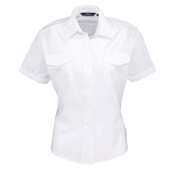 Ladies' Short-Sleeved Pilot Shirt White 8 UK
