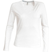 Dames t-shirt V-hals lange mouwen White 3XL