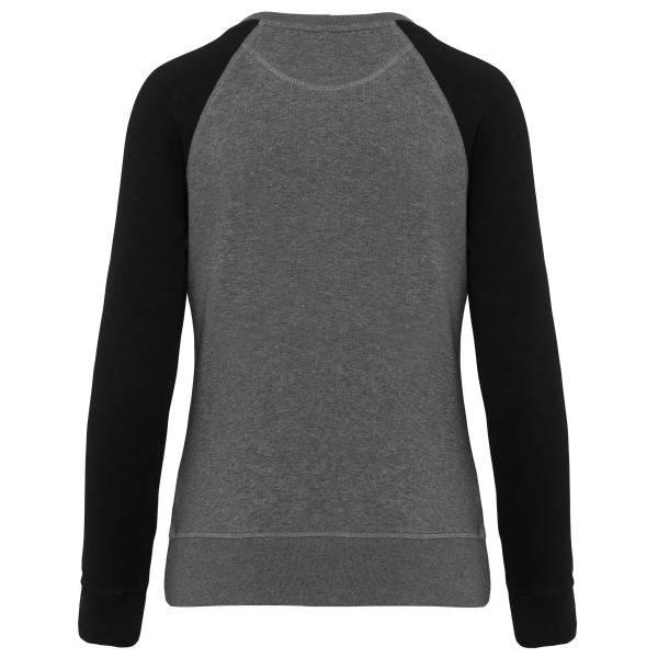 Tweekleurige damessweater BIO ronde hals raglanmouwen Grey Heather / Black XXL