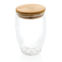 Double wall borosilicate glass with bamboo lid 250ml 2pc set, transparent