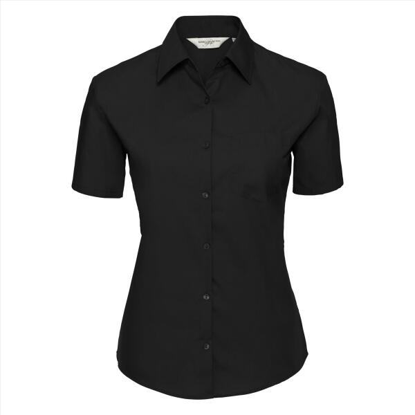 RUS Ladies SS Clas. Pure Cotton Poplin Shirt, Black, XS