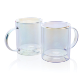 Deluxe dubbelwandige glazen mok met regenboog finish, transparant