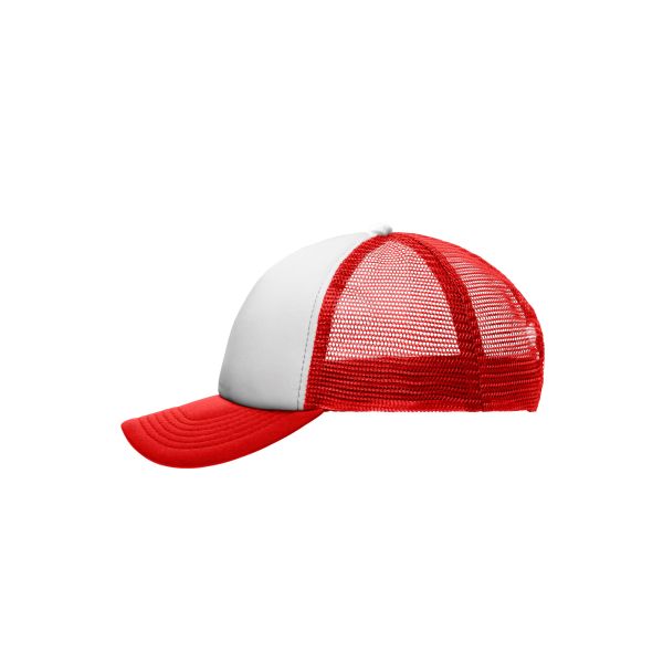 MB071 5 Panel Polyester Mesh Cap for Kids wit/rood one size