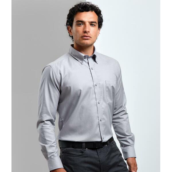 Signature Long Sleeve Oxford Shirt, Black, 14.5, Premier