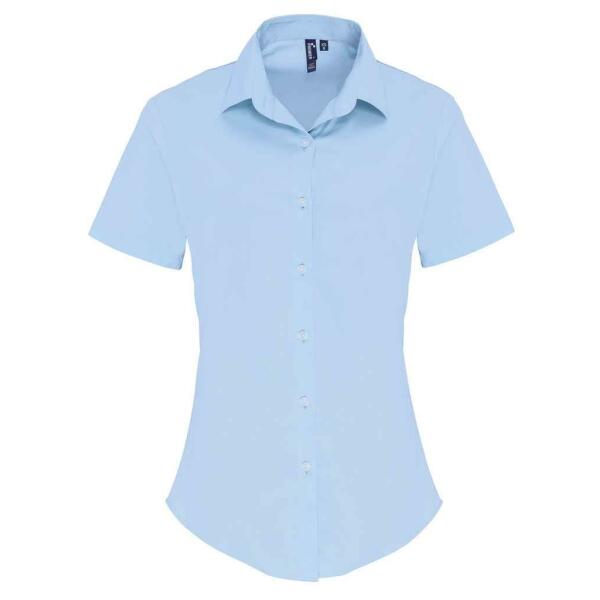 Ladies Short Sleeve Stretch Fit Poplin Shirt, Pale Blue, XXL, Premier