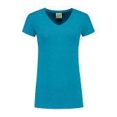 L&S T-shirt V-neck cot/elast SS for her turquoise XXL