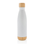 Vacuüm roestvrijstalen fles met bamboe deksel en bodem, wit
