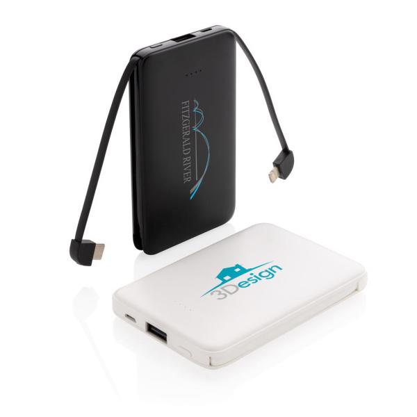 5.000 mAh Pocket Powerbank with integrated cables, black